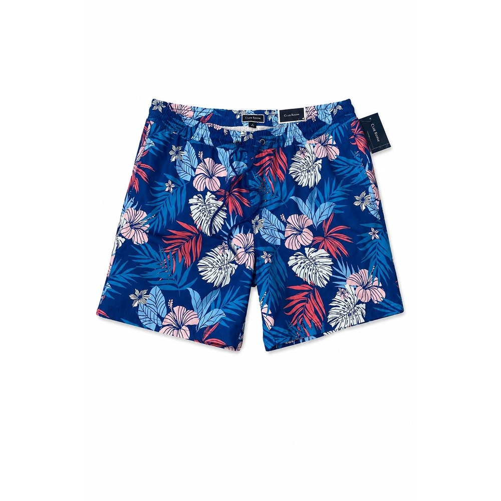 Club Room Tropical Floral Men Swim Trunks Size L Blue Pink Beach Shorts Pool NWT